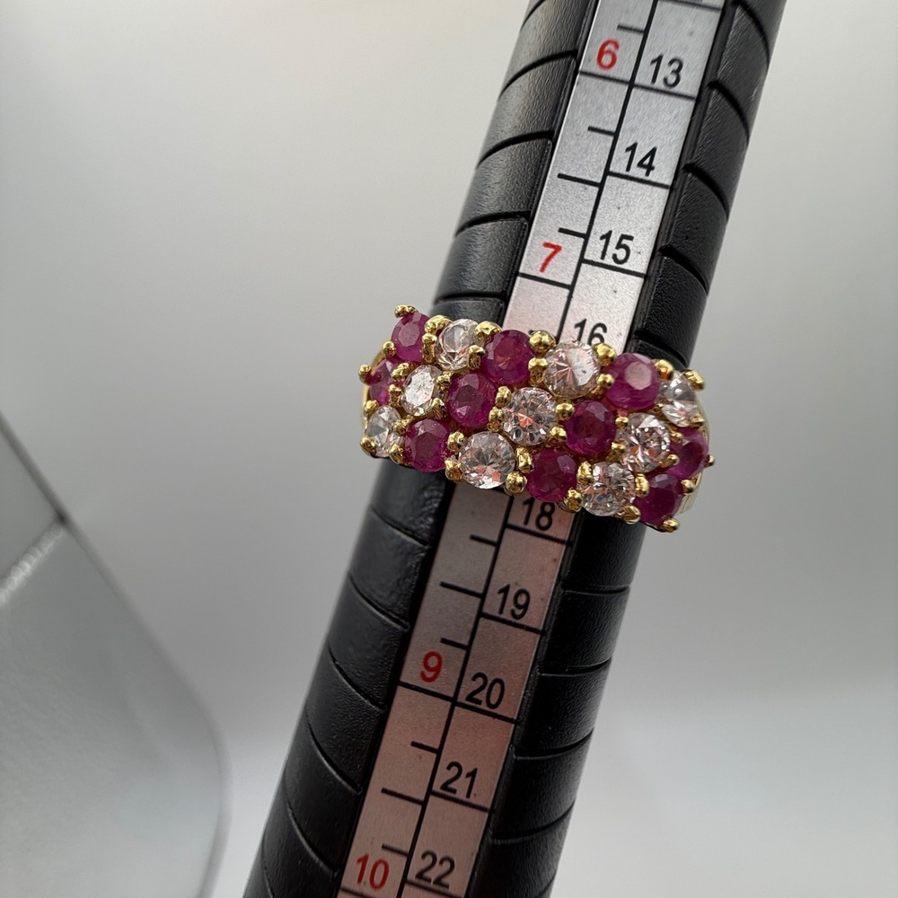 14K HGE Ruby Cluster Ring Size 8 Gold Electroplate Cocktail Statement - Picture 11 of 15